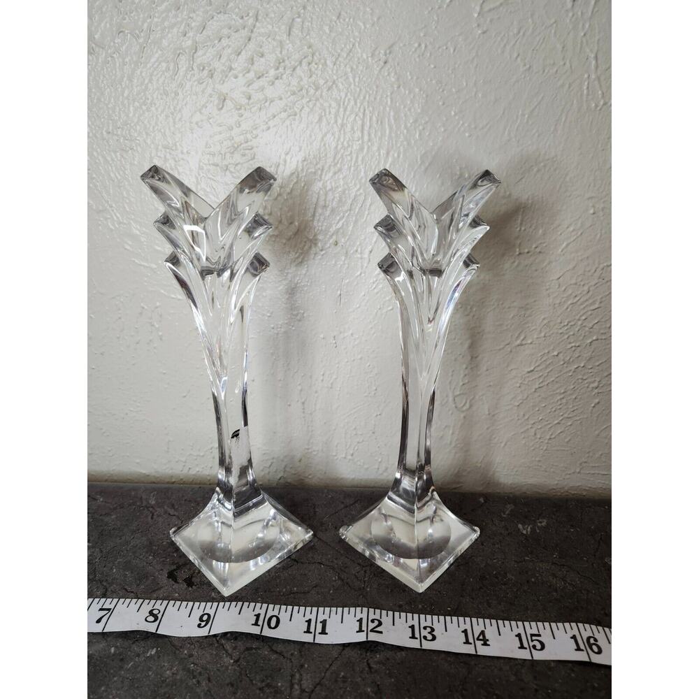 Set of 2 MIKASA CRYSTAL DECO STYLE CANDLE HOLDERS (8 inches)